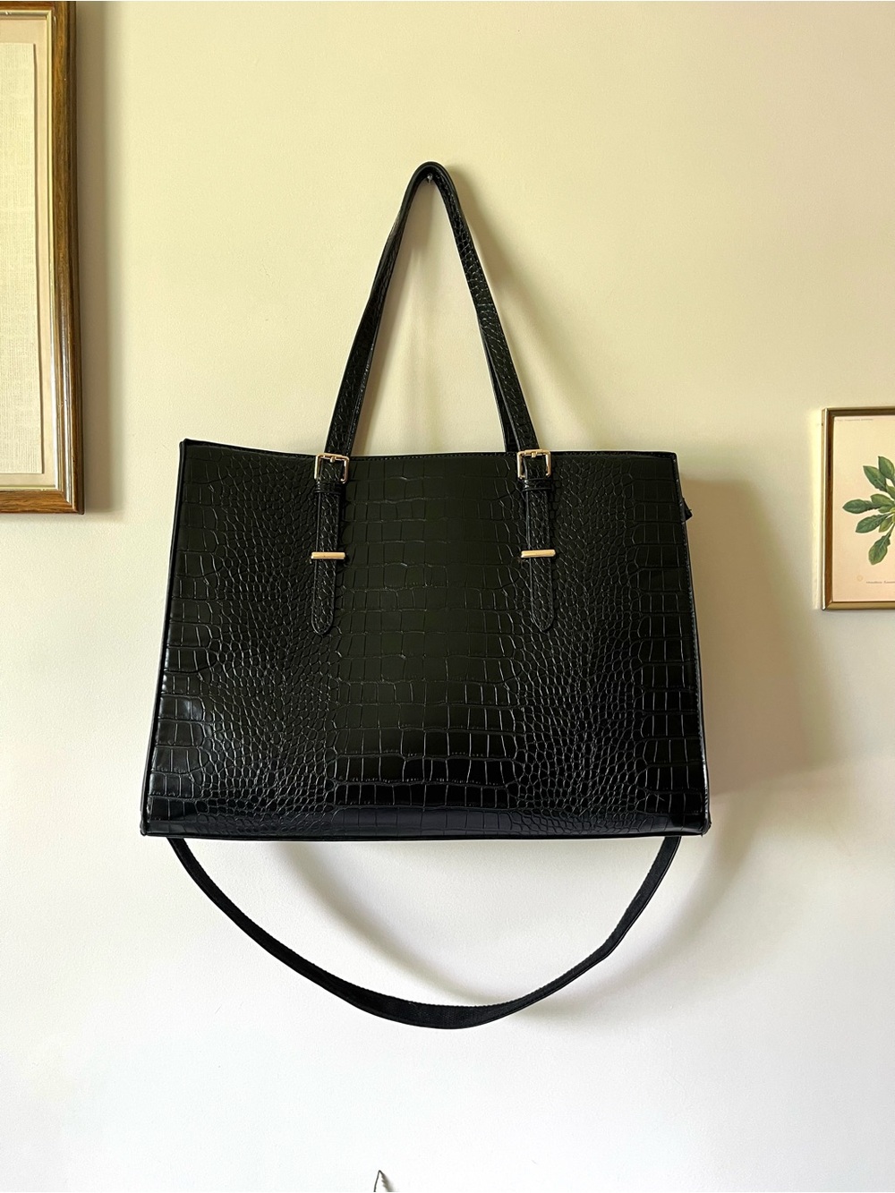 Large Black Faux Leather Laptop Bag